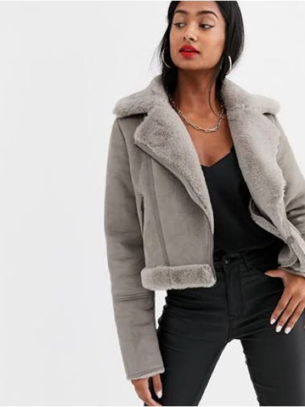 stradivarius Cropped Teddy Shearling Jacket - Light Gray